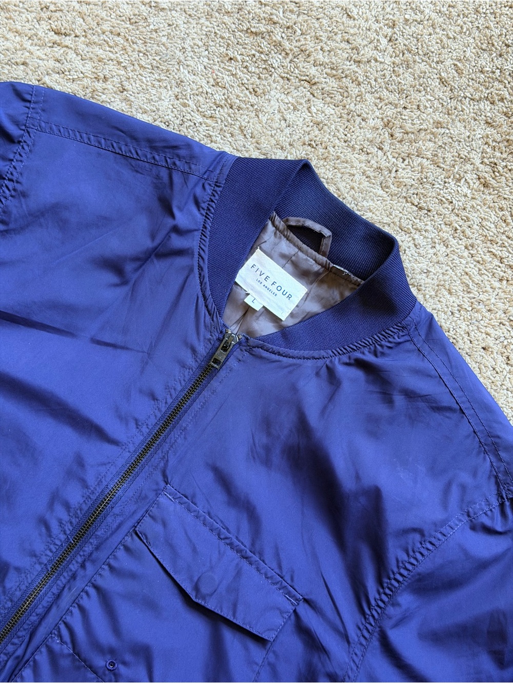 FIVE FOUR Men's Navy Blue Bomber Jacket Large